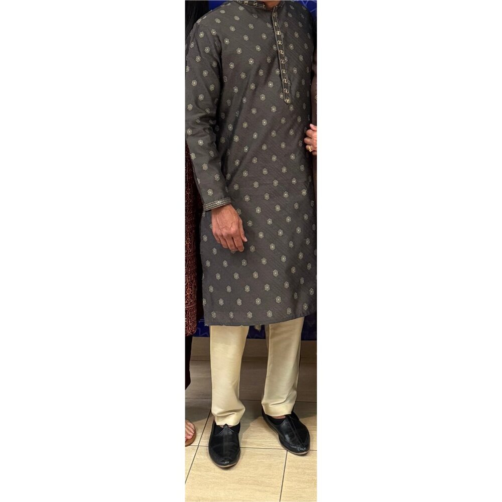 mens gray wedding partywear kurta